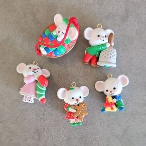 Vintage 80s Avon A Merry Little Christmas Mouse Mini Ornaments Lot Of 5